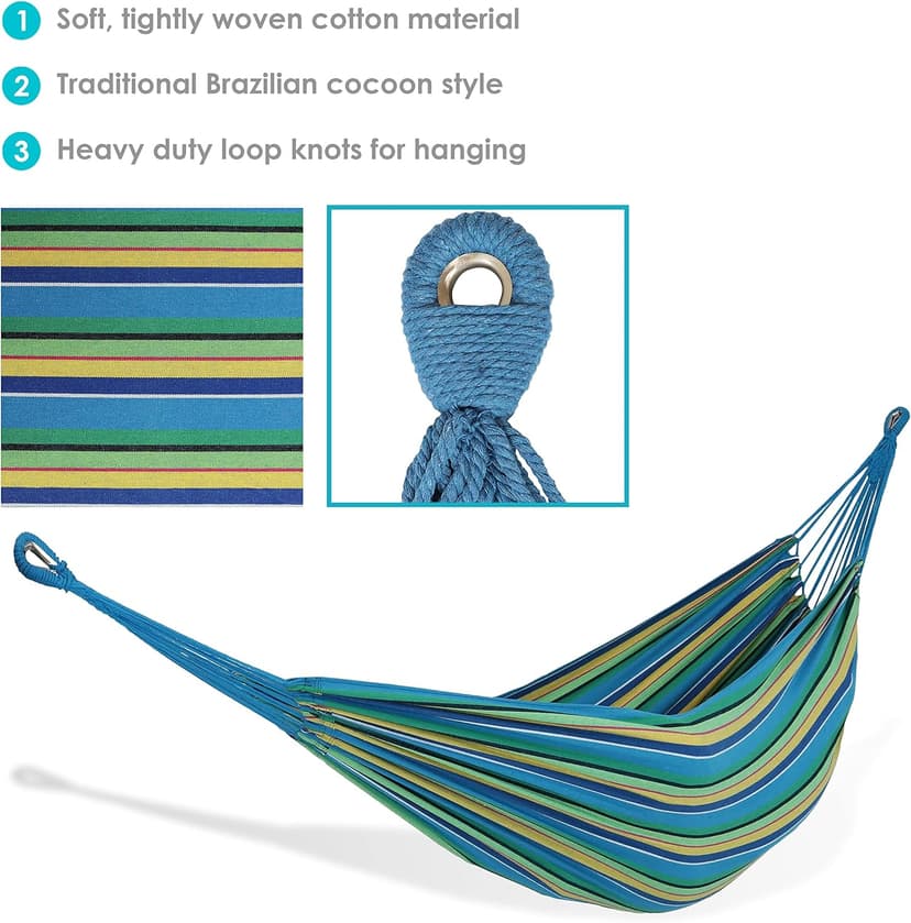 Sunnydaze Double Brazilian Cotton Hammock for Outside - 450-Pound Capacity Outdoor Hammock - Sea Grass