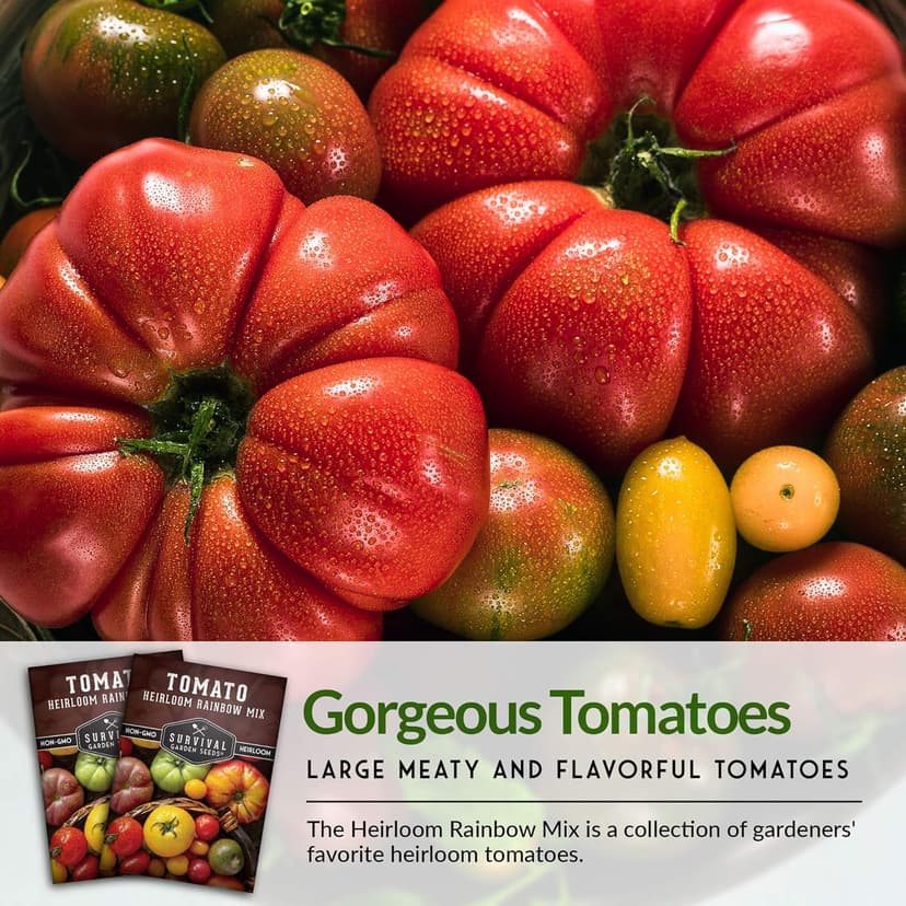 SURVIVAL GARDEN SEEDS Heirloom Rainbow Mix Tomato Seed for Planting - Packet with Instructions to Plant & Grow in Your Home Vegetable Garden - Non-GMO Heirloom Rainbow Tomato Seeds Variety Pack