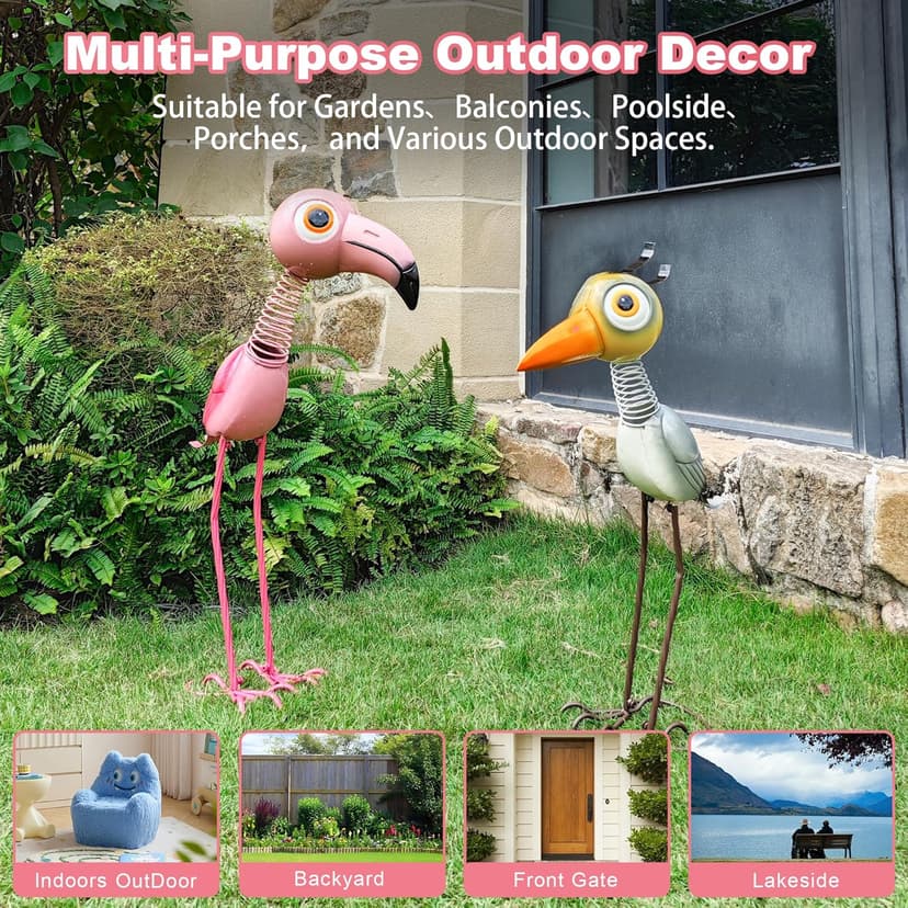 28" Tall Metal Heron Garden Decor for Outside –Whimsical Yard Art for Patio, Lawn, Porch, Backyard– Cute Outdoor Crane Statue, Birthday for Mom, Grandma, Women, Wife,Girl