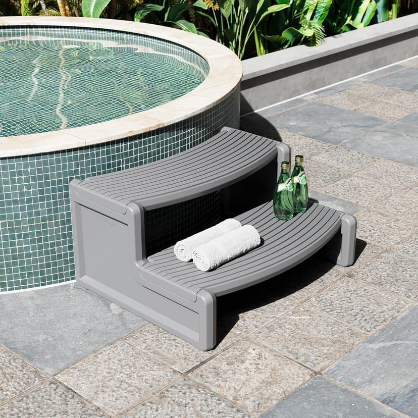 HECASA Spa Step Hot Tub 2-Step Universal Outdoor Indoor Step Stool Pool Ladder Plastic Slip Resistant Striped - Dark Gray
