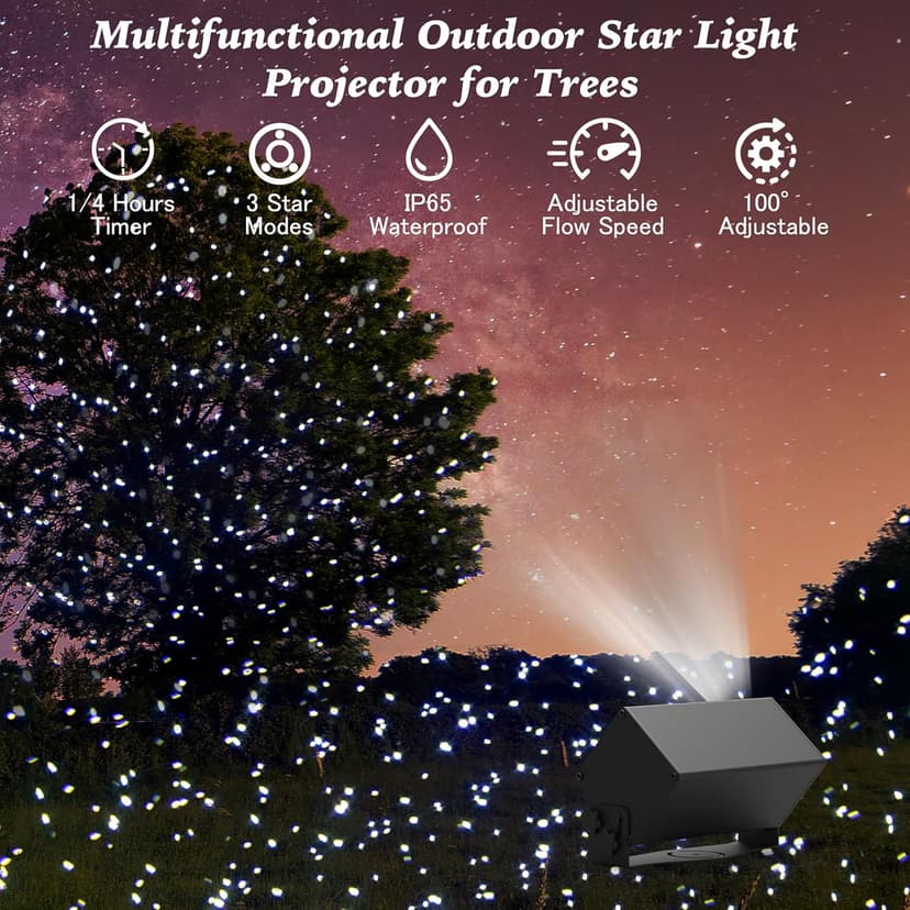 Outdoor Star Lights Projector, AIRIVO White Laser Fairy Lights Projector, Christmas Snowflake Projector 3 Lighting Modes Garden Light with Remote Control for Home, Patio,Landscape