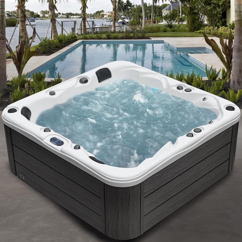 Surfaces Outdoor Hot Tub, Fits 4 Adults, 36 Jets, Double Lounger Seat Spa, Bluetooth, LED Lights, Cover Included, Wellness Tool, Aqualife by Strong Spas