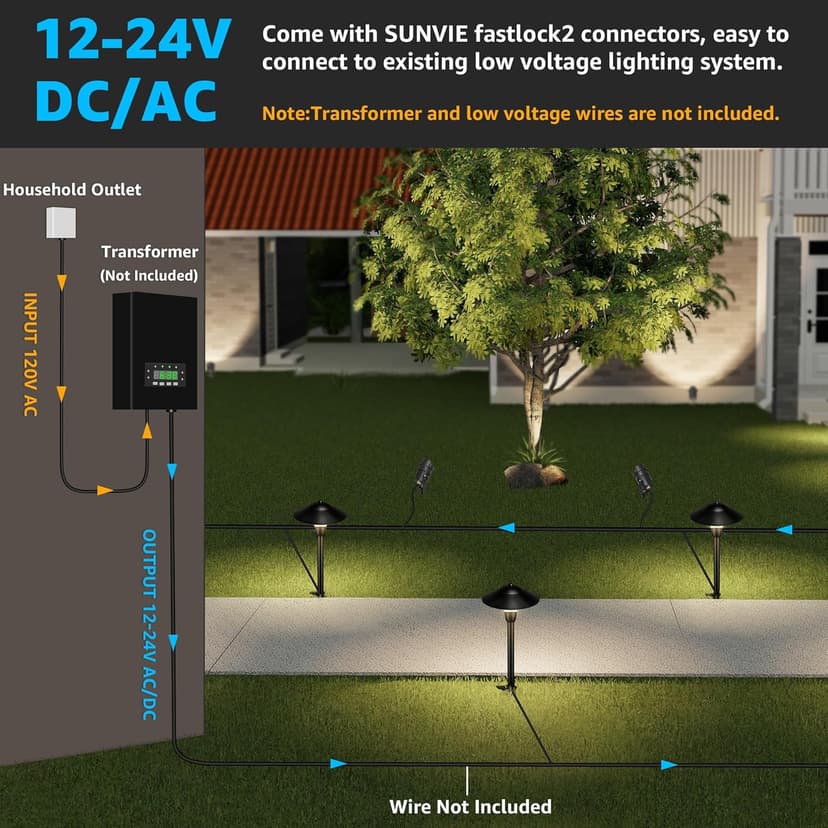 SUNVIE LED Landscape Lights 12V Aluminum Low Voltage Pathway Lights with Stake, Waterproof for Walkway Yard Garden, 12 Pack with Connectors
