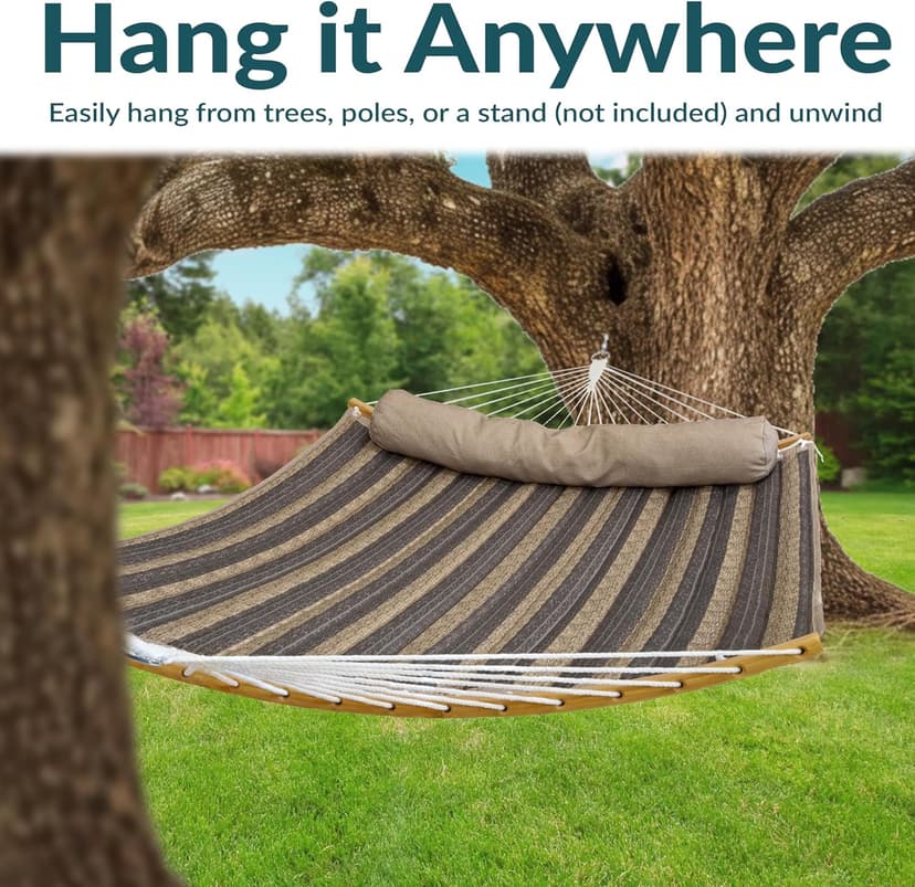 Sunnydaze Outdoor Hammock with Spreader Bar - 450-Pound Capacity Curved Spreader Bar Hammock - Mountainside