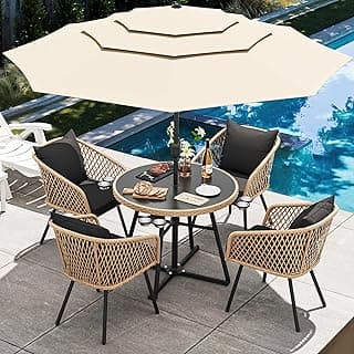 YITAHOME 6 Piece Patio Dining Set w/10ft Umbrella, 4-Person Outdoor Dining Set w/Tempered Glass Tabletop & 4 Dining Chairs, Outdoor Patio Dining Set for Deck Lawn Porch