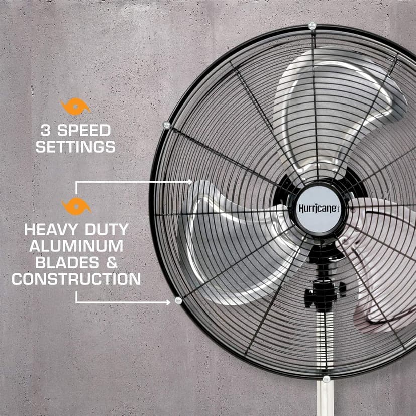 Hurricane Pro High-Velocity Oscillating Metal Stand Fan w/ 3-Speed Setting, 20" - Heavy-Duty Cooling Pedestal Unit w/ 4500 CFM, Adjustable Tilt & Height for Home, Garage, Gym & Workshop