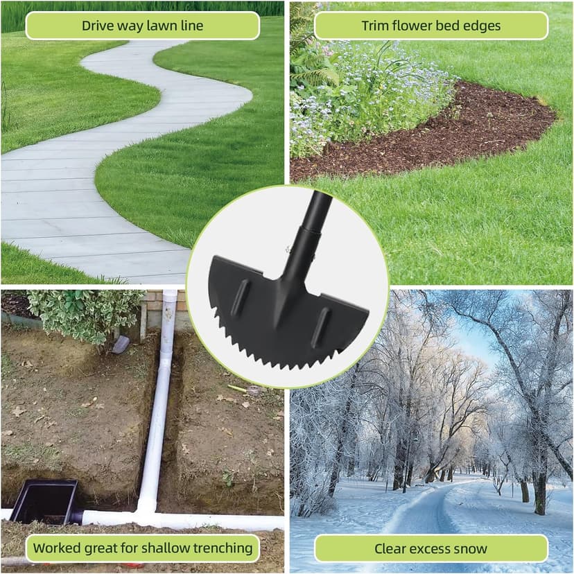 Half Moon Edger Lawn Tool - Heavy Duty Saw Tooth Manual Edgers with Sharp Blade & Wide Footplate, 38"-49" Adjustable T-Grip Handle for Landscaping, Sidewalks, Yard,Grass,Flower Bed & Garden Edging