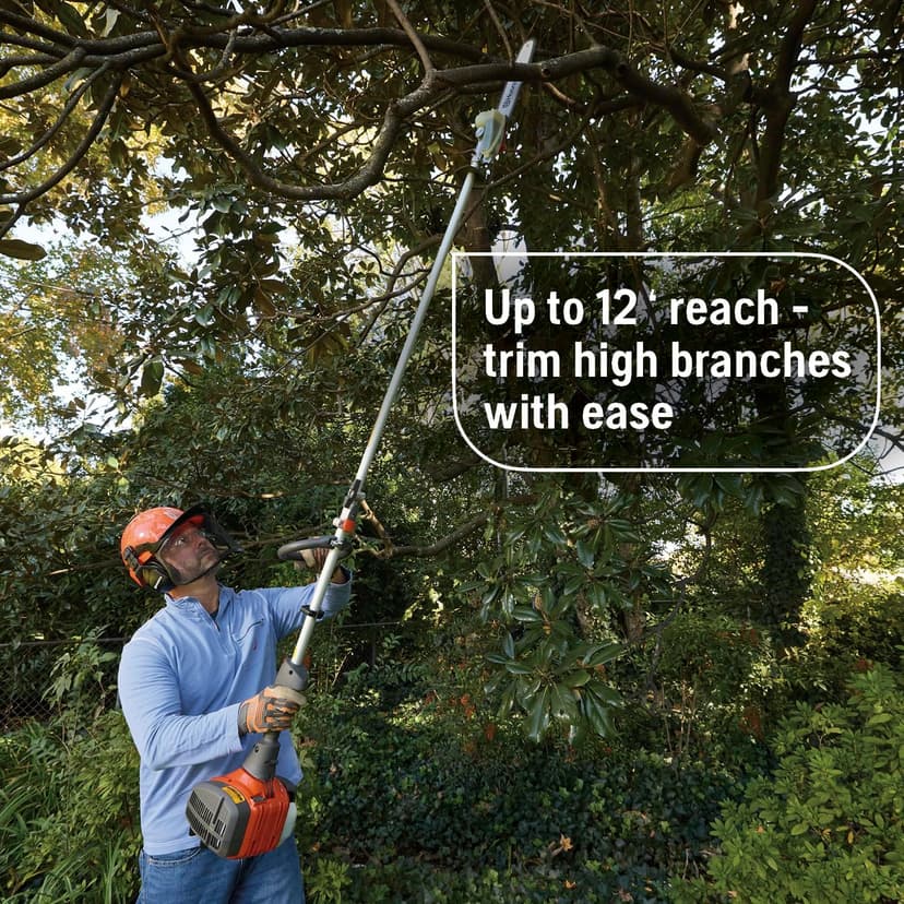 Husqvarna 122LKP Gas Pole Saw, Multi-Purpose Tool with Pole Saw Attachment, Equipped with X-CUT Chain, 12-Inch Reach Cuts Limbs up to 8 Inches Thick, 970796201