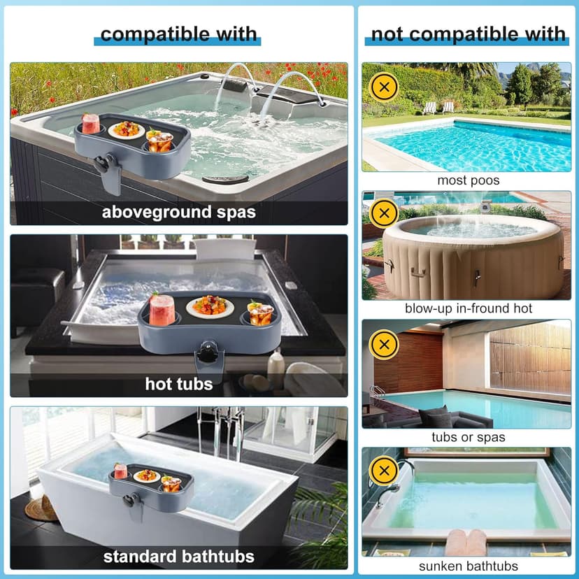 Hot Tub Tray, Adjustable Spa Table Tray with 2 Cup Holders, Spa with Wall Thickness of 2'' to 7.5'', Nonslip Heavy-Duty Shelf for Aboveground Bathtub, Spa Accessory