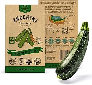 Organo Republic Dark Green Zucchini Seeds Pack 15 G - Over 150 Non-GMO Heirloom Zucchini Seeds for Planting Vegetable in Individual Seed Packet, Vegetable Seeds for Planting Indoor & Outdoor Gardening