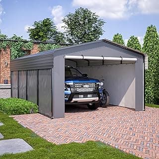13x20 ft Car Port, Heavy Duty Galvanized Steel Carport with Side Walls, Durable Outdoor Shelter for Vehicles, Boats, and More