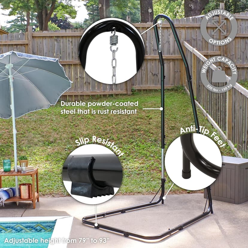 Sunnydaze Adjustable Hammock Chair Stand Only - 79-Inch to 93-Inch Tall Hanging Chair Stand - Heavy-Duty 330-Pound Weight Capacity