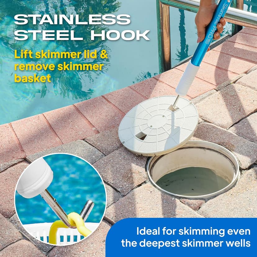 Skimmie Pro (Short Version) 22.5” Pool Skimmer: Lightweight, Fine Mesh Net, & Stainless Steel Hook – Ideal for In-Ground/Above-Ground Pools, Fountains, Ponds, Hot Tubs, & Cold Plunges