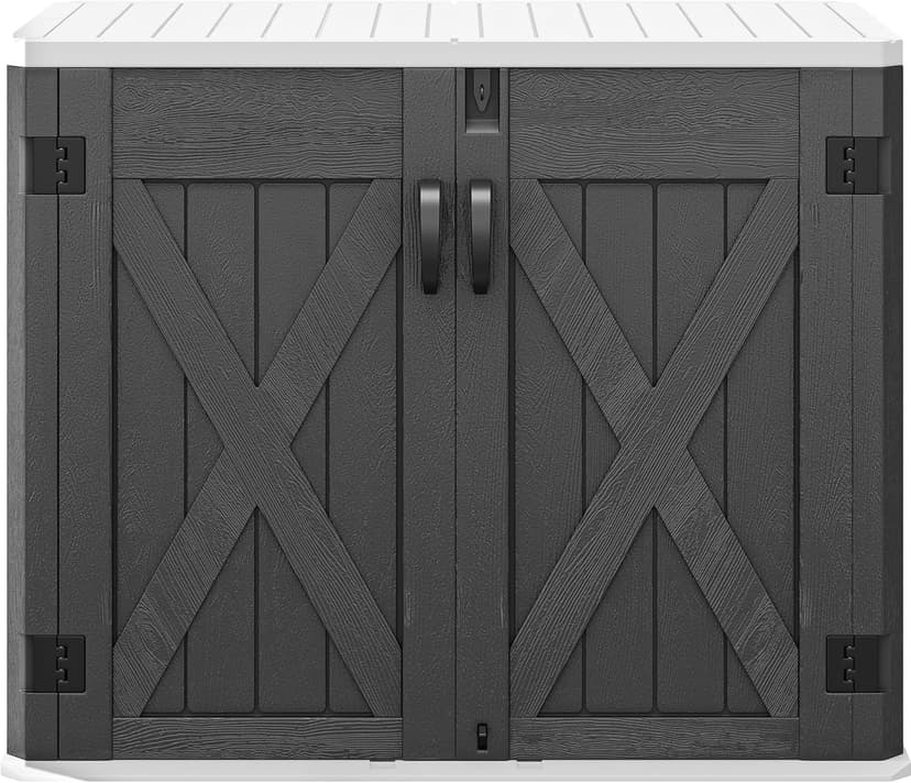 DWVO 35 Cu Ft Outdoor Storage Shed with Unique X-Shaped Lockable Door, Weatherproof Resin Tool Shed w/o Shelf for Gardening & Lawn Equipment, Dark Gray