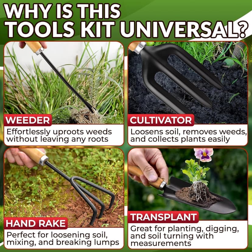 9 Pcs Garden Tool Set for Women – Ergonomic Lightweight Gardening Hand Tools with Convenient Little Bag, Sturdy Metal Garden Tools Set, Easy Handling for Outdoor Plant Care, Gardening Gifts for Women
