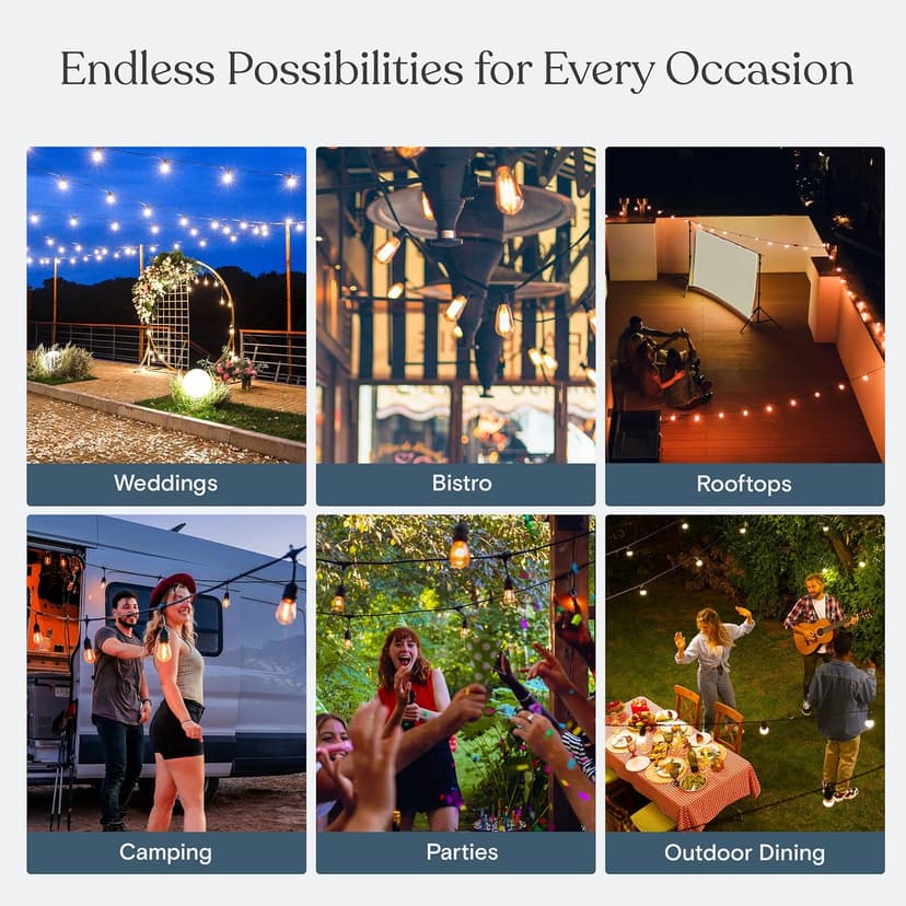 Brightech Ambience Pro LED String Lights - 24 Ft Commercial Grade Patio Lights Outdoor Waterproof - 7 Heavy Duty Porch Lights for Outside, Christmas, Backyard - 1W Vintage Edison Bulbs, Dimmable