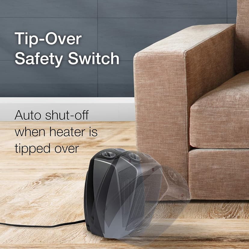 Lasko Portable Indoor Electric Ceramic Space Heater with Tip-Over Safety Switch, Overheat Protection, Thermostat and Extra Long Cord, 2 Speeds, Safe for Home, 9.2 Inches, Dark Gray, 1500W, 754201