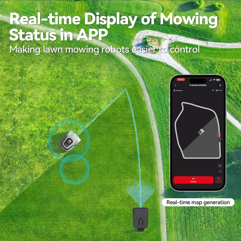 MGC1000 Robot Lawn Mower with 590ft Boundary Wire for 0.25 Acre (1/4 Acre), 45% Climbing Automatic Robotic Lawn Mower, Auto Mapping & Recharge, Precise Location & Breakpoint Detection, IPX6 Waterproof