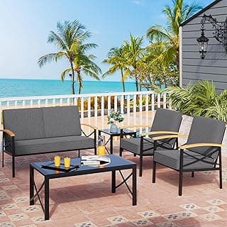 Meilocar 5 Piece Patio Furniture Sectional Set, Outdoor Metal Furniture Patio Conversation Sets with Coffee Table for Patio, Backyard, Balcony