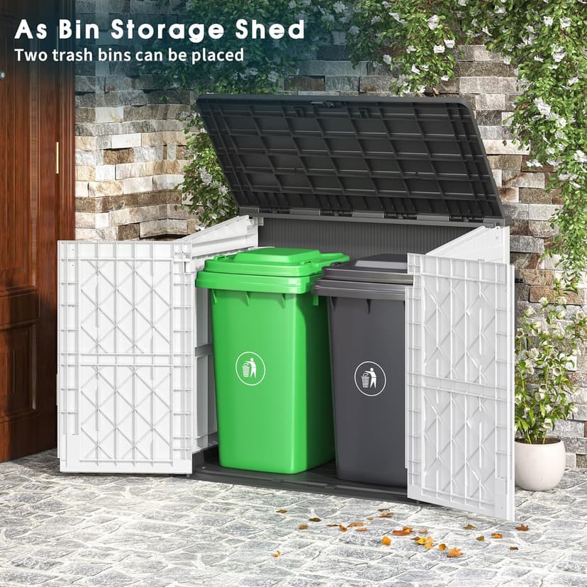 Outdoor Resin Storage Shed 36 Cu. Ft. Garden Horizontal Storage Large Capacity Weather Resistant Storage Box, Lockable Resin Waterproof Shed for Garbage Cans, Garden Tools