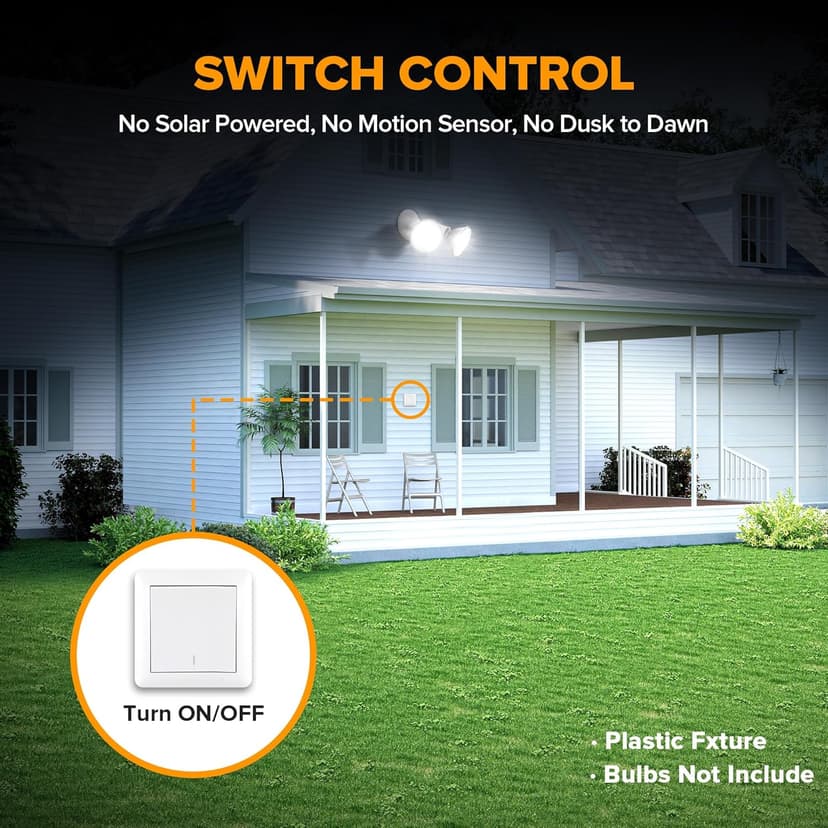 LUTEC 2 Pack Adjustable Twin Par Holder Outdoor Flood Lights, Switch Controlled Security Lights, Floodlights Fixture, Waterproof Exterior Max 300 Watt Par38 Flood Light for Garage, Yard, Porch-White