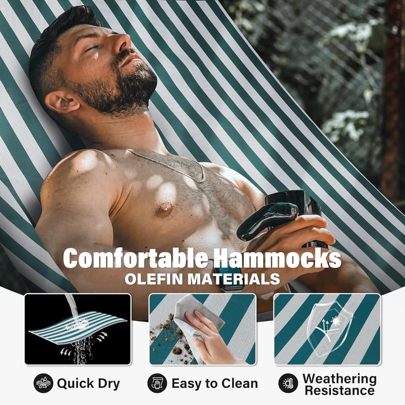 Patio Watcher 13 FT Quick Dry Textilene Hammock - Outdoor Double Hammock - Heavy Duty for Outside - 450 lbs Capacity - Green White