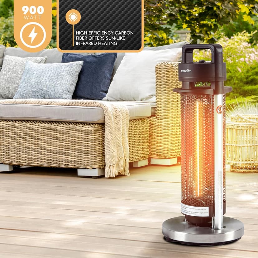 SereneLife Infrared Patio Heater, 900W Electric Heater with Remote, 360° Tip-Over Safety Switch, IP44 Approved, Indoor/Outdoor for Patio, Restaurant, Backyard, Garage, Decks