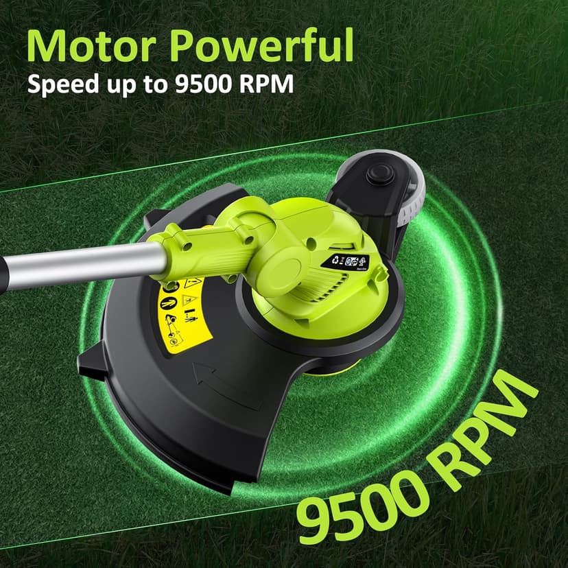 Electric String Trimmer Cordless with 2x2.0Ah Battery, 20V Battery Powered 12-inch Lawn Mover & Edger Lawn Tool with Charger, Powered Grass Trimmer with 8pcs Spool Line for Yard, Garden, Green