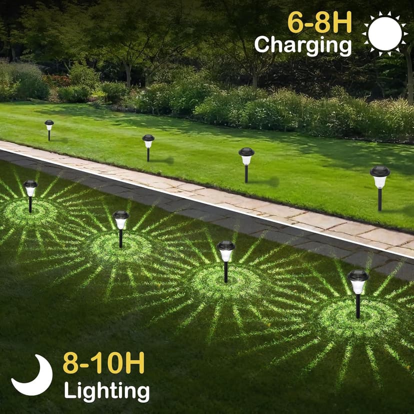 Solar Pathway Lights Outdoor Waterproof, 8 Pack 6500K Solar Garden Lights with Auto On/Off, Bright Outdoor Garden Decor for Yard Patio Walkway Lawn Landscape, Cold White