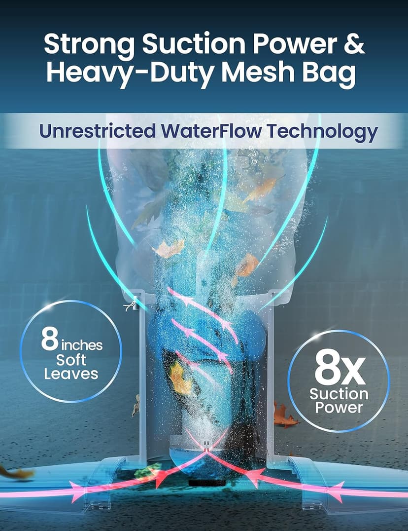 KOKIDO Rechargeable Heavy Duty Pool Leaf Vacuum, 62GPM Powerful Suction, Standard and Fine Oversized Filter Bags, Commercial Power Vac for Leaves and Debris, for Inground and Above Ground Pools XV910
