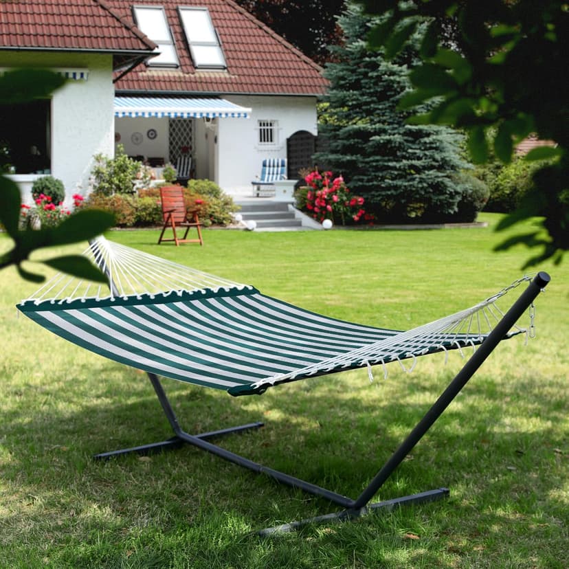 Patio Watcher 13 FT Quick Dry Textilene Hammock - Outdoor Double Hammock - Heavy Duty for Outside - 450 lbs Capacity - Green White