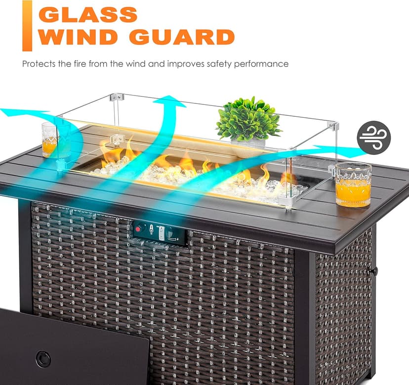 Nuu Garden 27.6'' x 11.7'' x 6.5" Rectangular Fire Pit Wind Guard, Transparent Tempered Glass, Polished Aluminum Brackets, 3M Anti-Slip Pads, Fit for Best Choice 52-inch Fire Table WG01