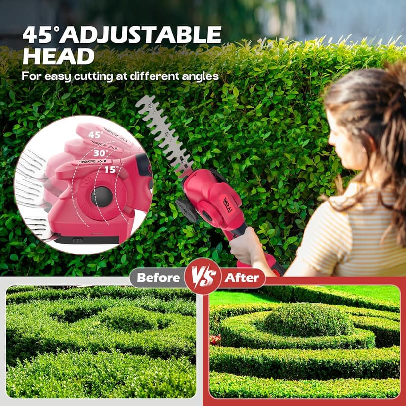 Hedge Trimmer Cordless, 2 in 1 Cordless Hedge Trimmer with 2600mAh Battery*2, High Power and Large Capacity Hedge Shears for Gardens, Patios and Lawns Charger Included