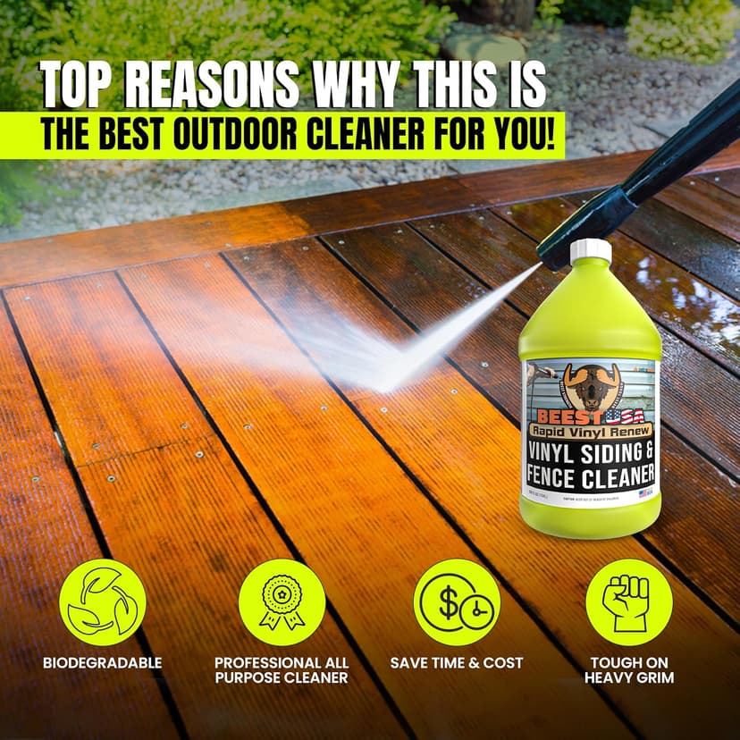 BEEST Vinyl Siding Cleaner for House Wash, 1 Gallon Makes Upto 26 Gallons of Multi-Surface Outdoor Cleaner - Ultra Concentrated Pressure Washer Soap for Siding, Fence, Brick, Concrete & More