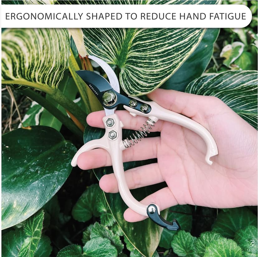 Bypass Pruning Shears Hand Pruner Garden Trimming Scissors Plant Trimmers Herb Snips Flower Clippers Ergonomic Handle Modern Garden Tools (Classic Cream)