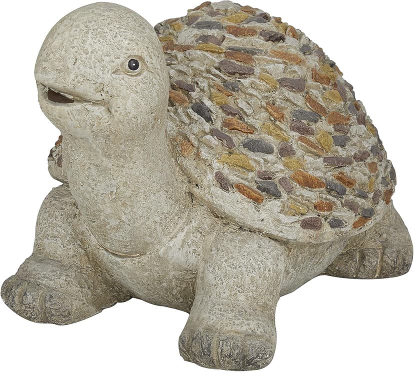 Deco 79 Polystone Turtle Decorative Garden Sculpture Indoor Outdoor Garden Statue with Stone Mosaic Design, Outdoor Sculpture 14" x 11" x 10", White