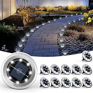 Mini Solar Ground Lights, 12 Pack Solar Powered Pathway Lights, Warterproof Outdoor Light for Garden, Driveway, Walkway, Backyard, Patio (Cool White)