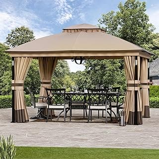 Patio Gazebo 11'x13' with LED Lights & Bluetooth Speaker, Heavy Duty Outdoor Canopy Shelter with Metal Frame, Double Roofs, Soft-top Gazebo with Netting and Curtains for Backyard