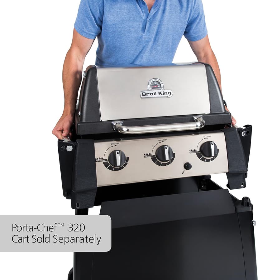 Broil King Porta-Chef 320 Portable Propane Gas Grill - Tabletop 3-Burner BBQ