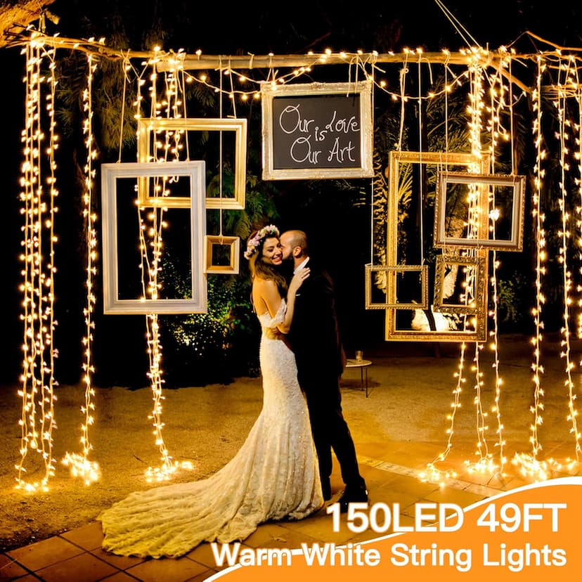 shineshine 150 LED String Lights Indoor Outdoor, Connectable Warm White String Lights for Bedroom, 8 Modes Plug in Waterproof Fairy Lights with Timer, Party Wedding Decorations