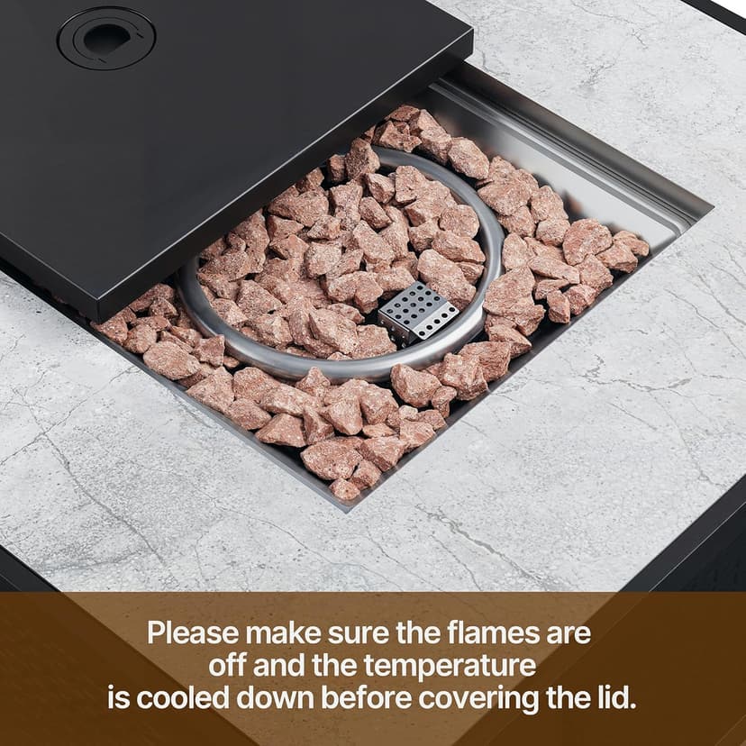 Gizoon 30" Propane Fire Pit Table 50,000 BTU, Outdoor Fire Pit Table with Lid & Lava Rock, CSA Certified Square Fire Tables for Outdoor Dining, Patio, Garden, or Backyard Gatherings