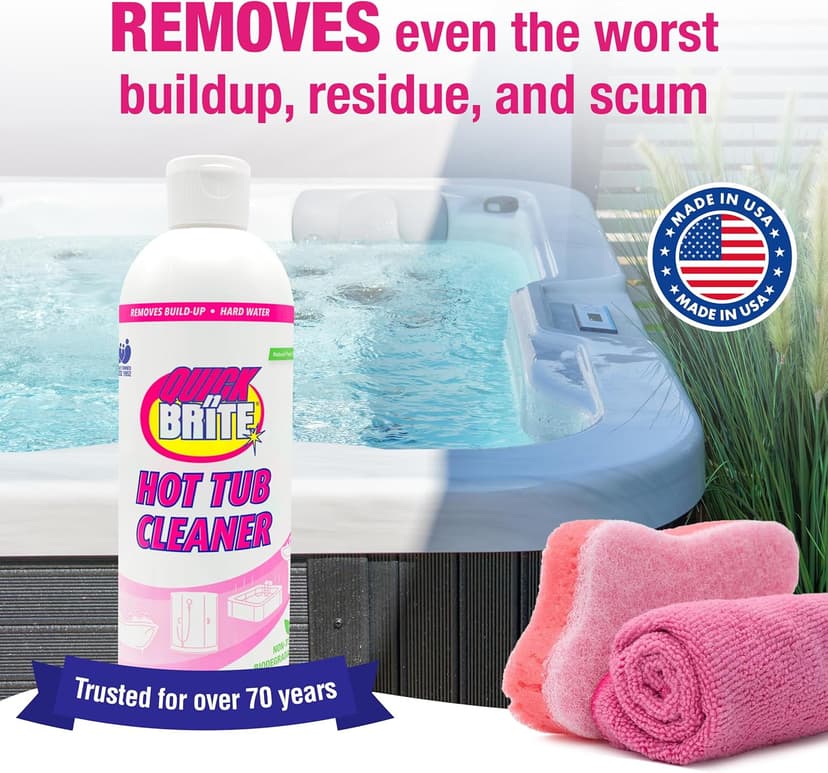 Quick N Brite Heavy Duty Hot Tub Cleaner Kit - Non-abrasive Cleaning Gel with Sponge and Cloth, 16 oz. (Packaging May Vary)