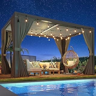 Pergola 10x12 Ft Louvered Pergola Aluminum Outdoor Pergolas W/Adjustable Roof, Waterproof Curtains and Nets Outdoor Gazebo for Deck,Patio,Backyard and Garden