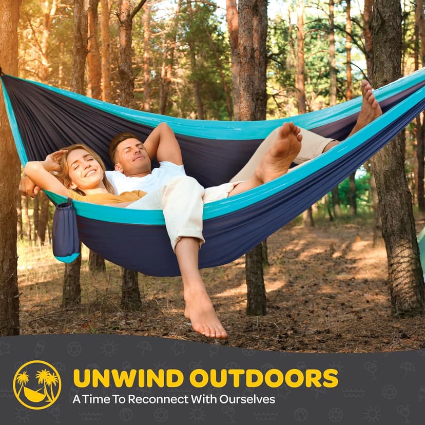 Durable Hammock 500 lb Capacity, Nylon Camping Hammock Chair - Double or Single Sizes w/Tree Straps and Attached Carry Bag - for Travel/Backpacking/Beach/Backyard (Large, Light Grey & Sky Blue)