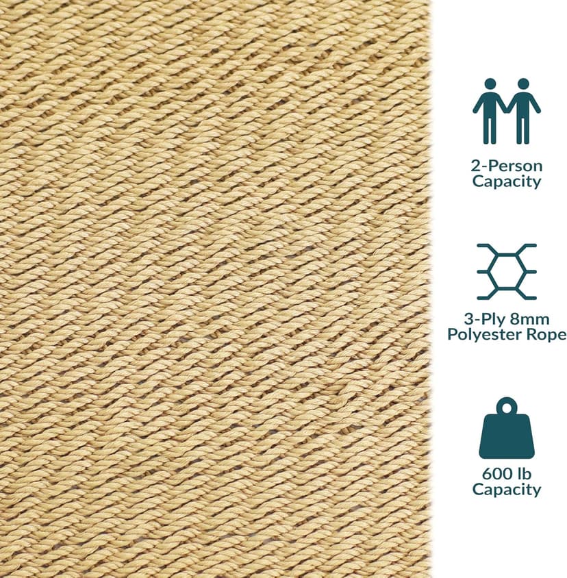 Sunnydaze Soft-Spun Polyester Rope Double Hammock for Outside - 600-Pound Weight Capacity Extra Large Hammock - Tan