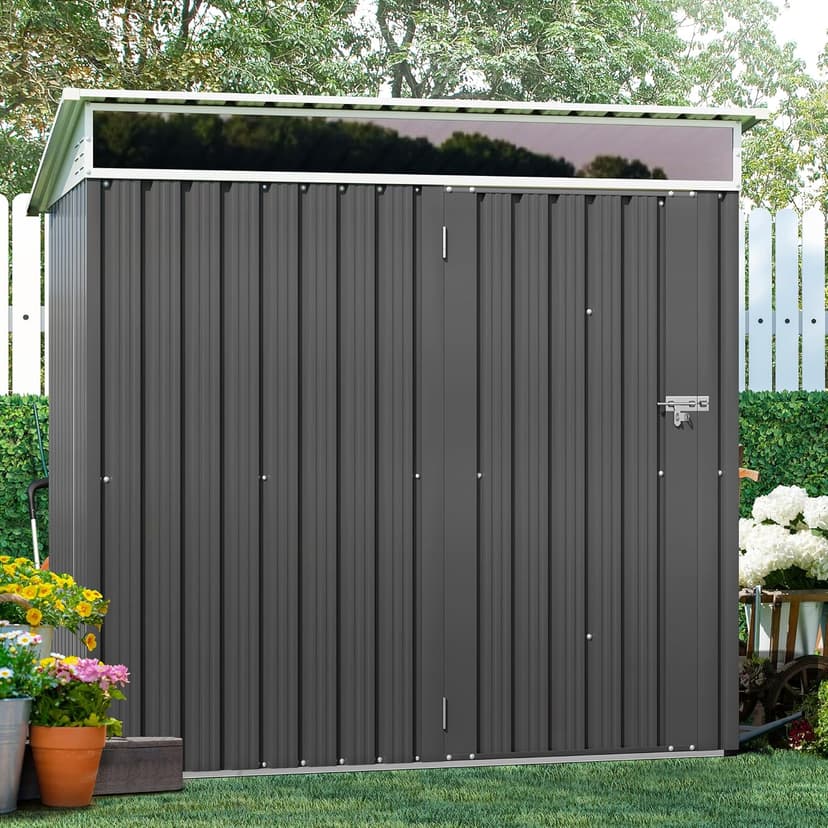 Shintenchi 6x4 FT Outdoor Storage Shed with Window, Outdoor Waterproof Storage Shed Metal Garden Shed with Lockable Single Door, Weather Resistant Tool Storage House Shed for Garden,Backyard,Drak Gray