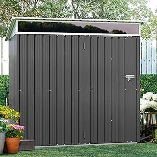 Shintenchi 6x4 FT Outdoor Storage Shed with Window, Outdoor Waterproof Storage Shed Metal Garden Shed with Lockable Single Door, Weather Resistant Tool Storage House Shed for Garden,Backyard,Drak Gray