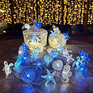 Ocean themed decor String Lights, Nautical Beach Party Decorations,Cute Sea Turtle Starfish Decorative Marine Life Night Lamp,Battery Operated USB Plug In 30LED 10ft For Bedroom Christmas Ornaments