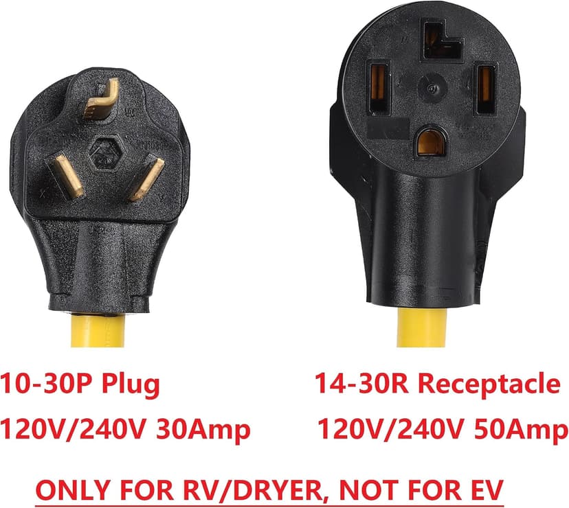 ONETAK NEMA 10-30P to 14-30R 120V/240V 30 Amp 3 Prong Male Plug to 4 Prong Female Outlet Receptacle RV Dryer Generator Power Cord Adapter Connector