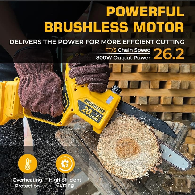 Mini Chainsaw for Dewalt 20V MAX Battery, Auto-Oiler, 8-Inch and 6-Inch 2-IN-1 Brushless Cordless Pruning Chainsaw, Battery Powered Mini Chainsaw for Wood Cutting (Tools only)